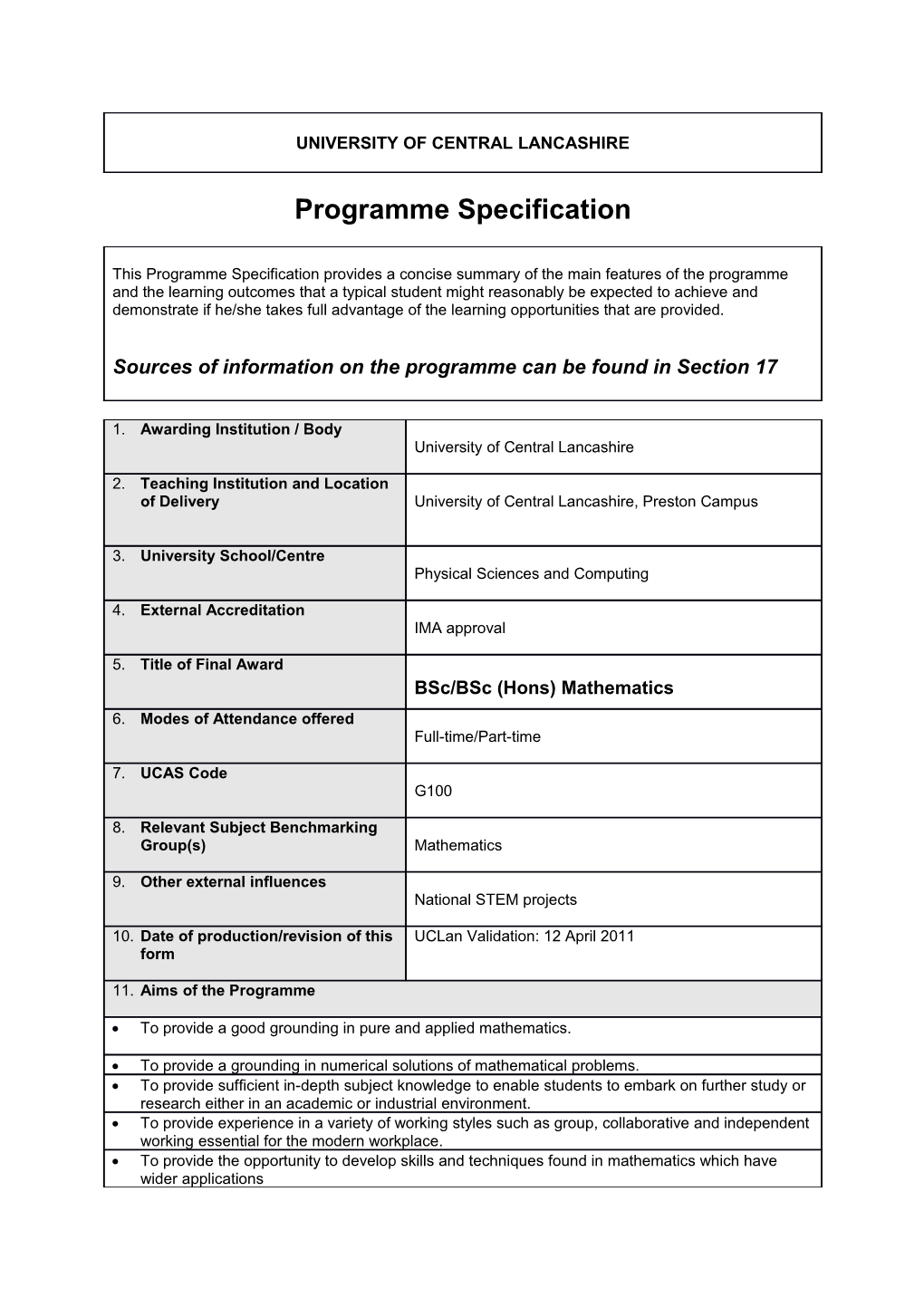 Bsc (Hons) Mathematics (Sept 2014)