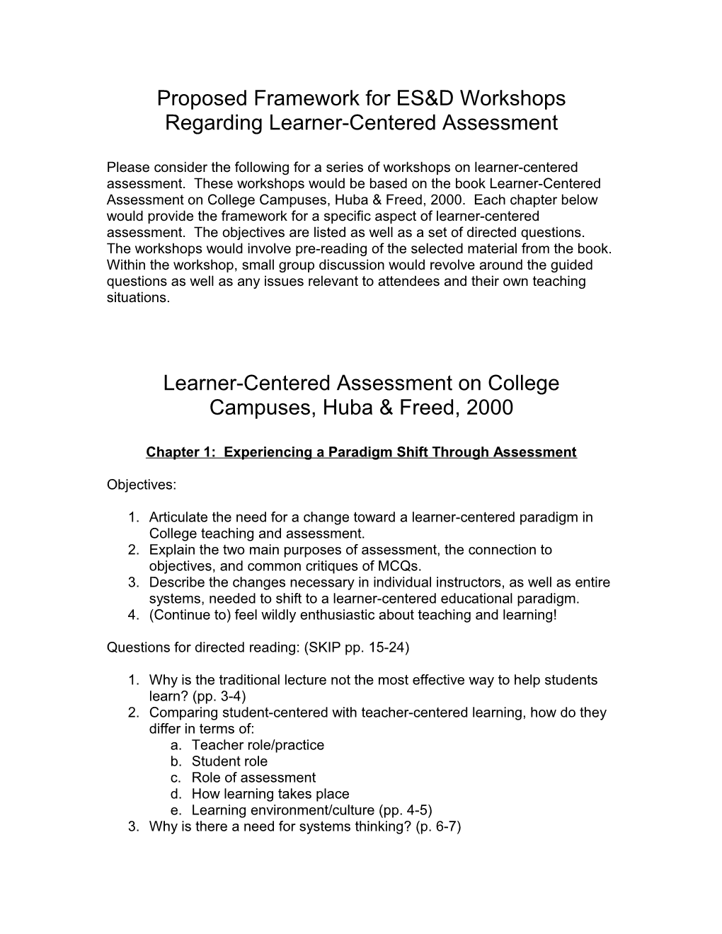 Learner-Centered Assessment on College Campuses, Huba & Freed, 2000