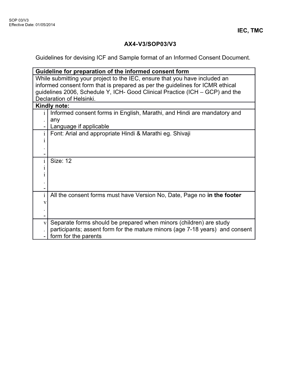 Guidelines for Devising ICF and Sample Format of an Informed Consent Document