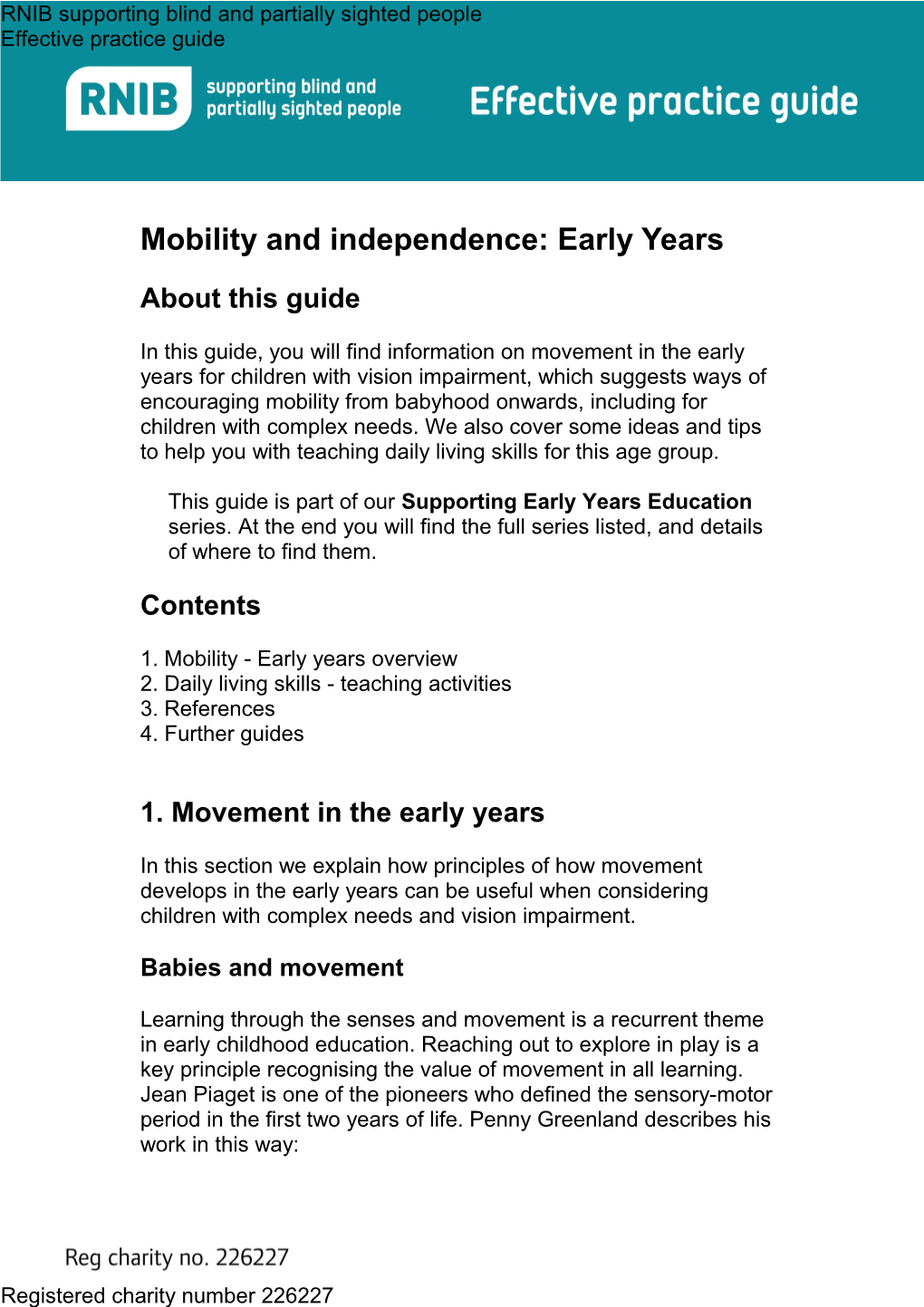 Mobility and Independence Early Years
