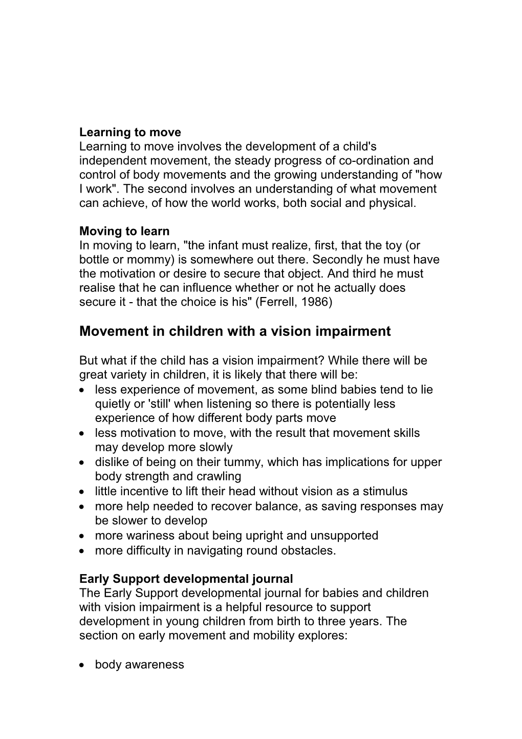 Mobility and Independence Early Years