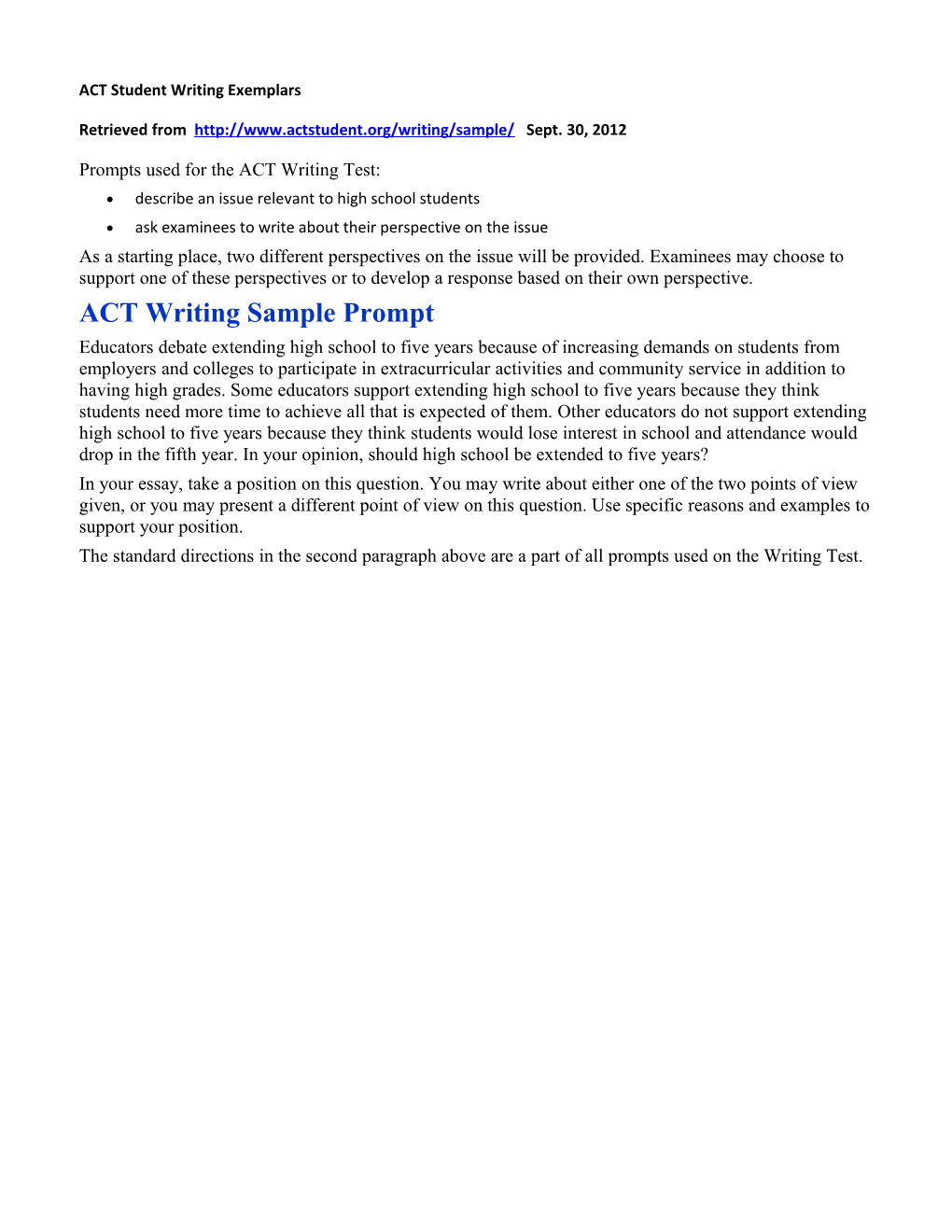 ACT Student Writing Exemplars