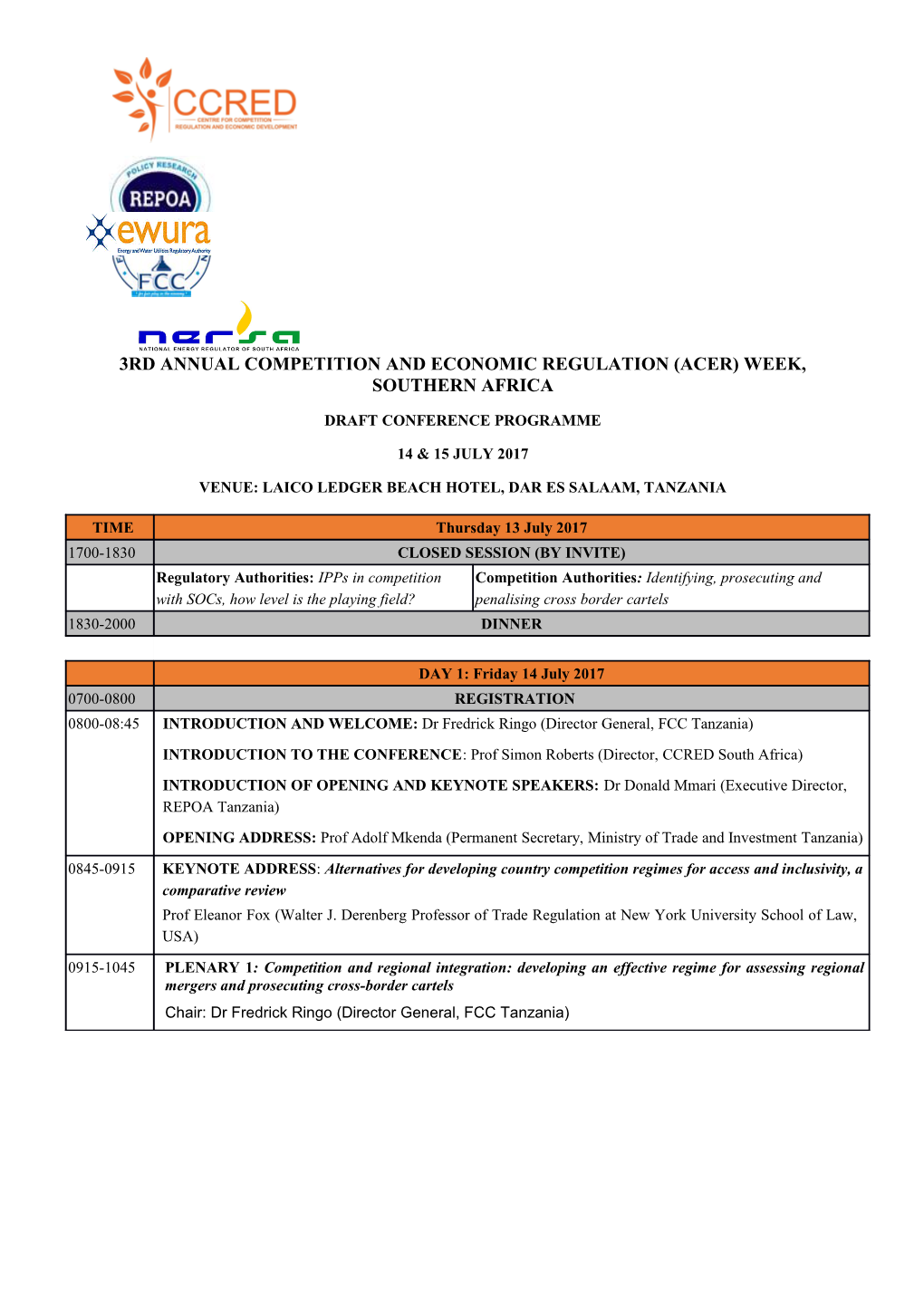 3Rd Annual Competition and Economic Regulation (Acer) Week, Southern Africa