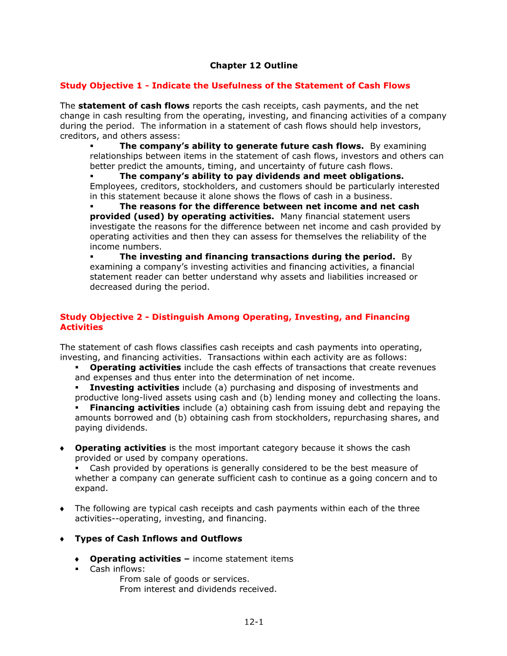 Study Objective 1 - Indicate the Usefulness of the Statement of Cash Flows