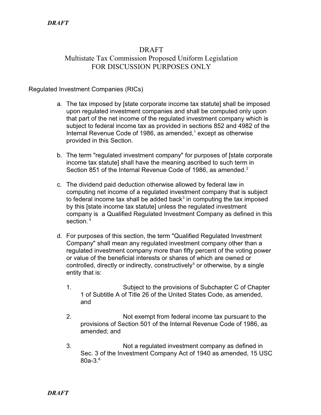 Multistate Tax Commission Proposed Uniform Legislation