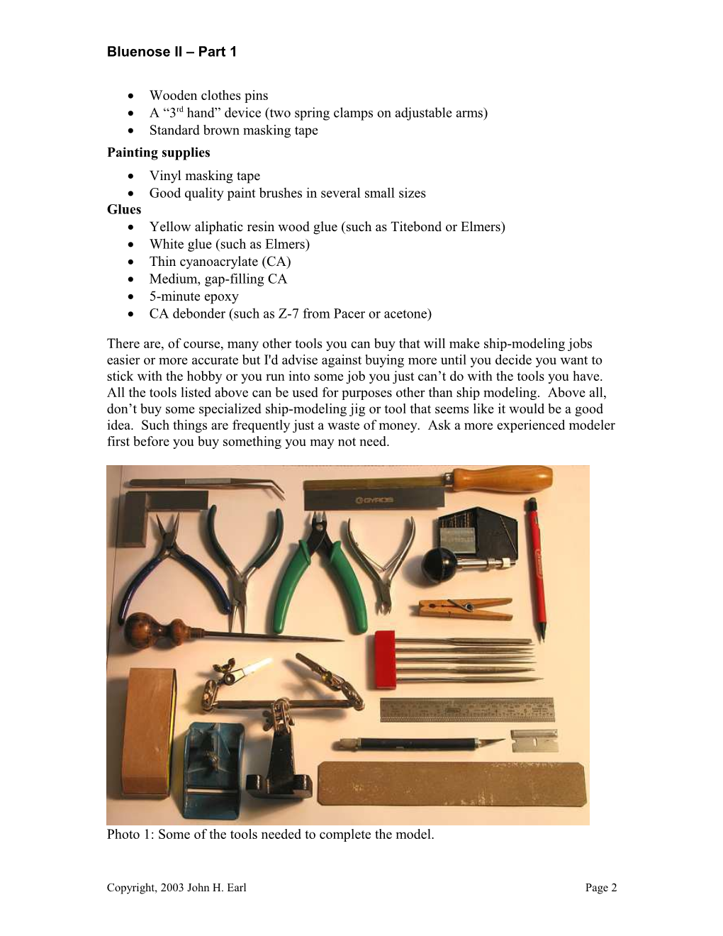 You Will, of Course, Need Several Tools to Complete Your Model of Bluenose II