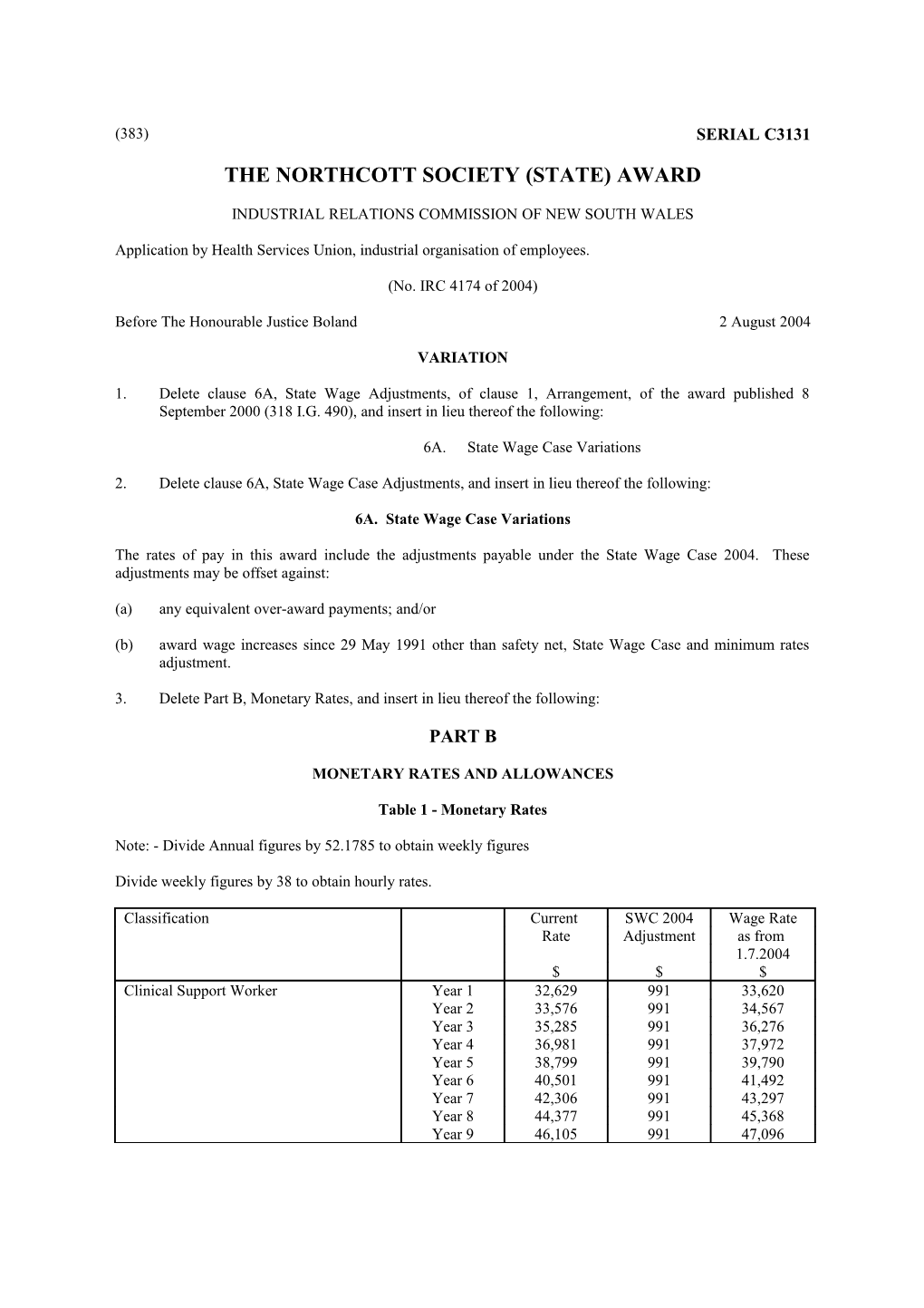 The Northcott Society (State) Award