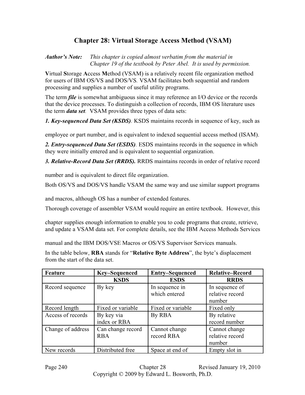 Chapter 28: Virtual Storage Access Method (VSAM)