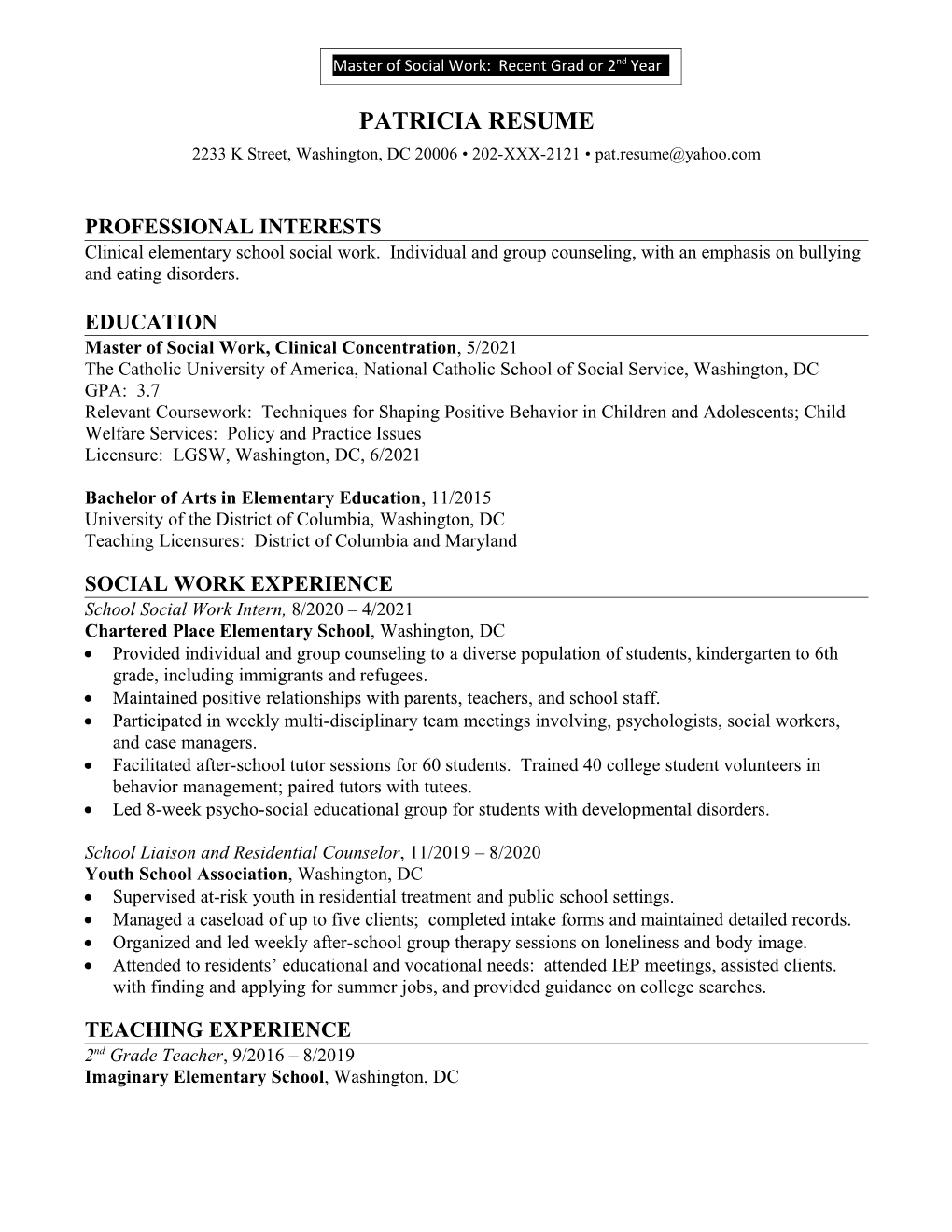 Patricia Resume, Page 1