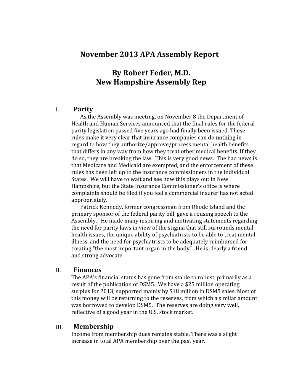 November 2013 APA Assembly Report