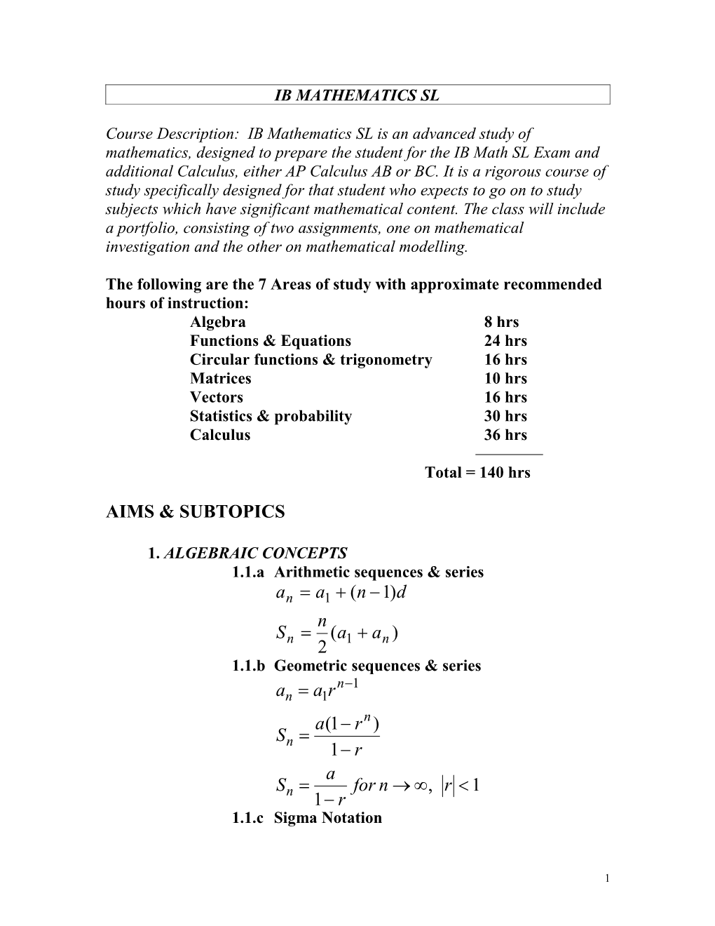 The Following Are the 7 Areas of Study with Approximate Recommended Hours of Instruction