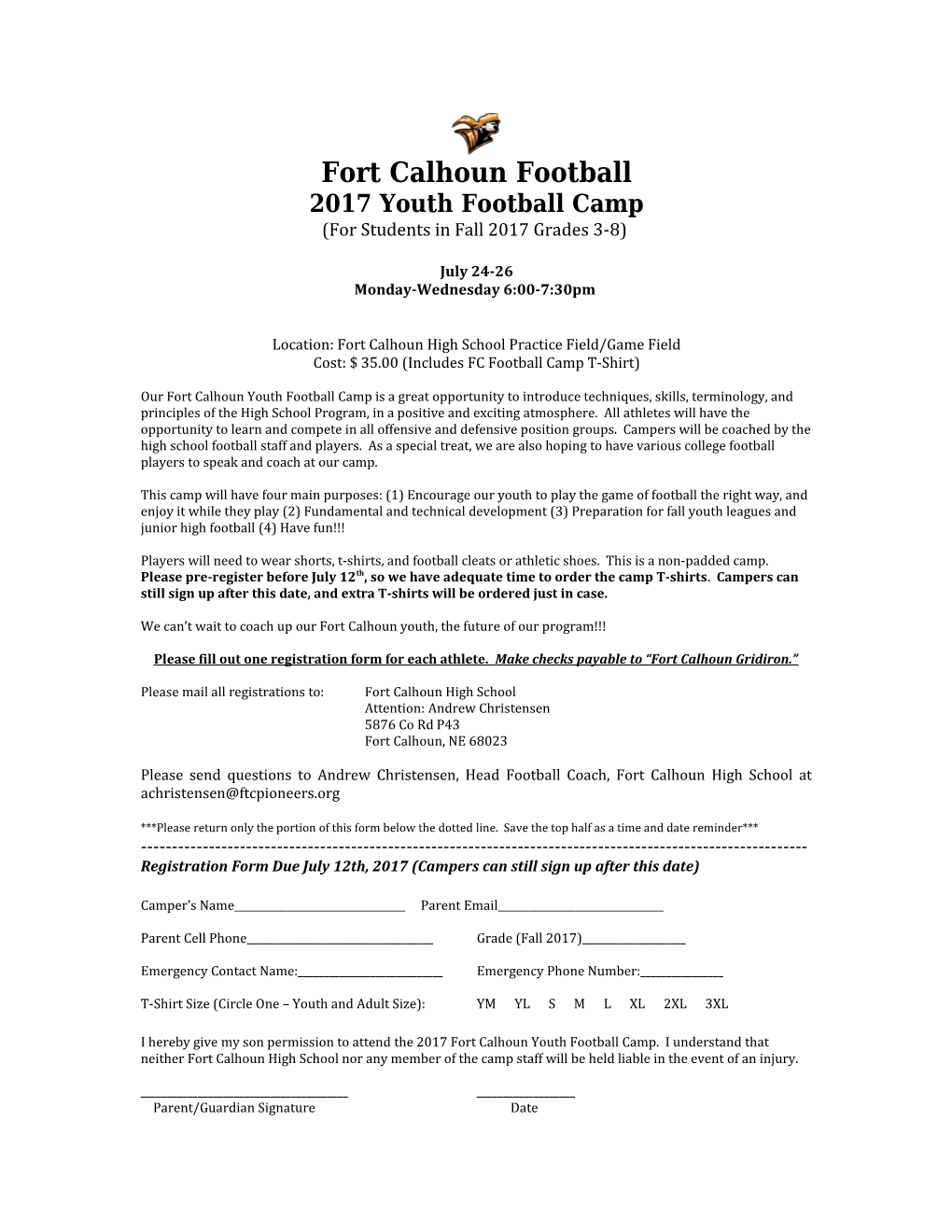 Location: Fort Calhoun High School Practice Field/Game Field