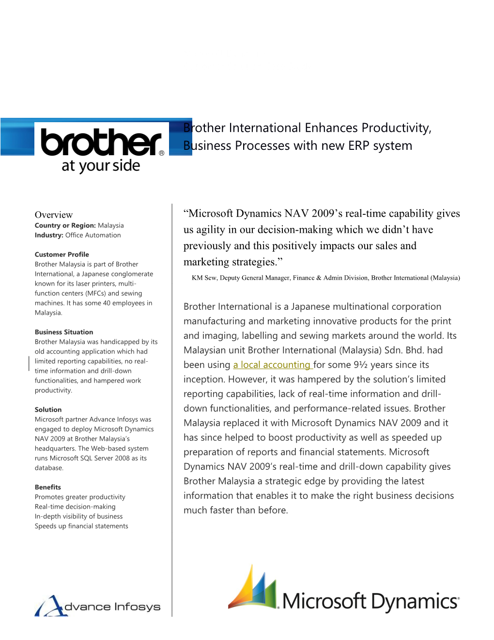 Metia CEP Brother International Enhances Productivity, Business Processes with New ERP System