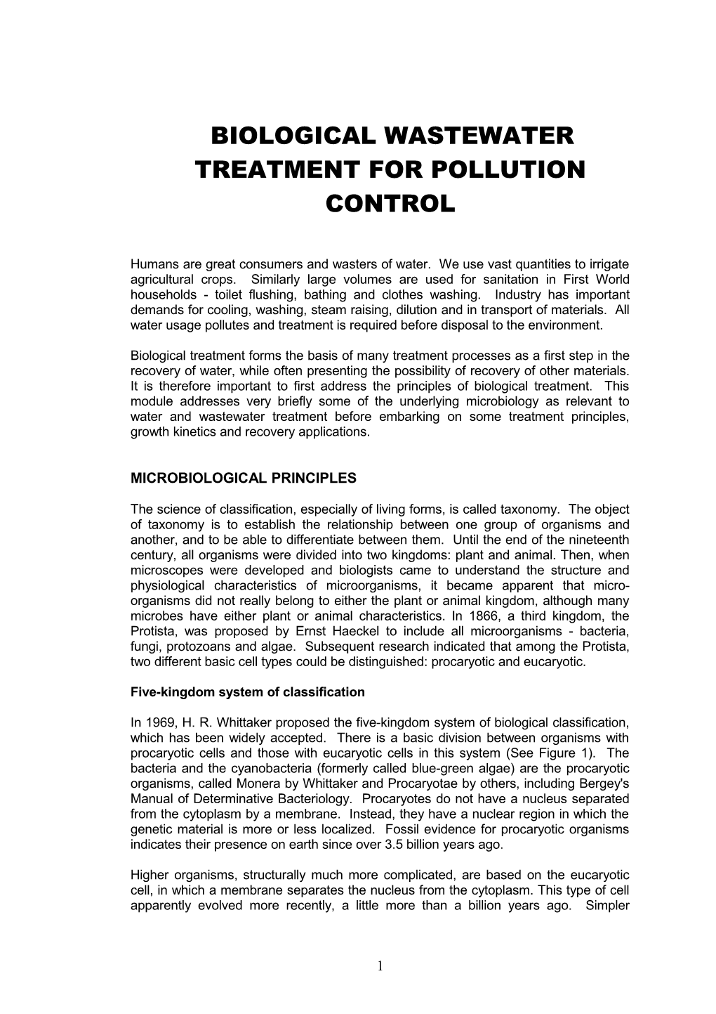 Biological Wastewater Treatment for Pollution Control