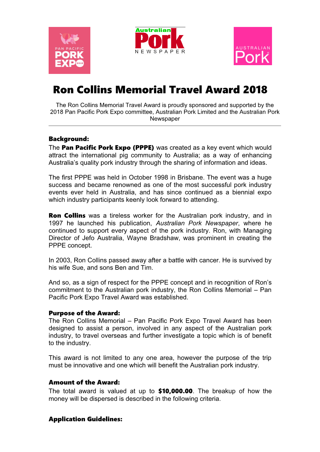 Ron Collins Memorial Travel Award