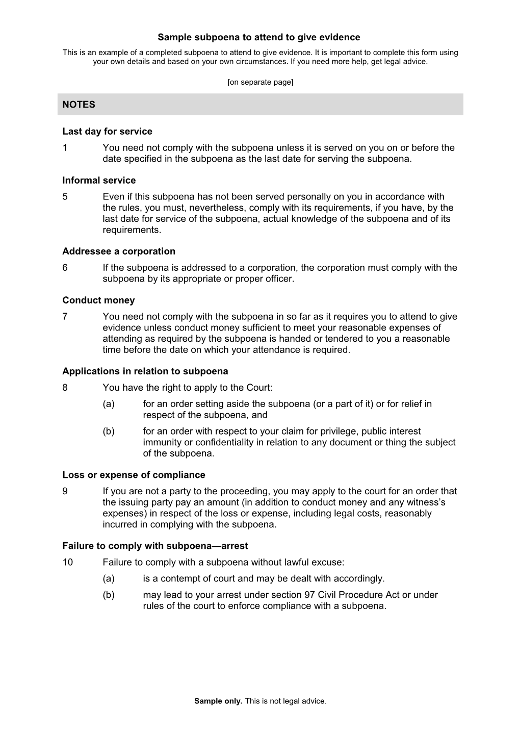Form 25 - Subpoena to Attend to Give Evidence