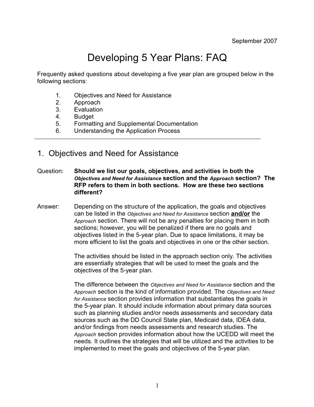 Developing 5 Year Plans: FAQ