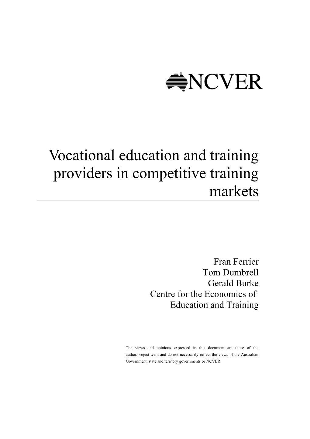 VET Providers in Competitive Training Markets
