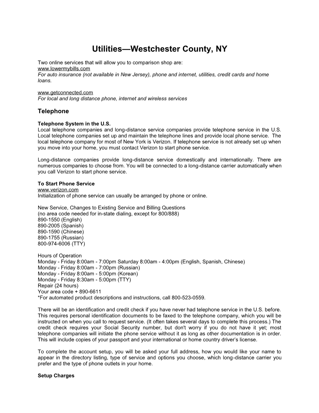 Utilities Westchester County, NY