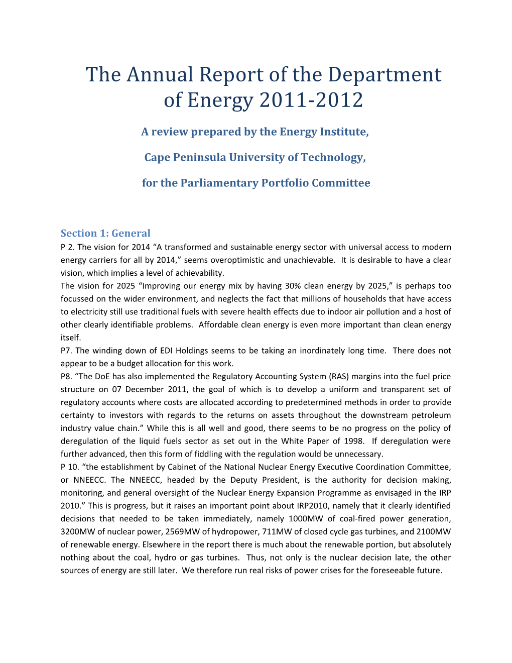 The Annual Report of the Department of Energy 2011-2012