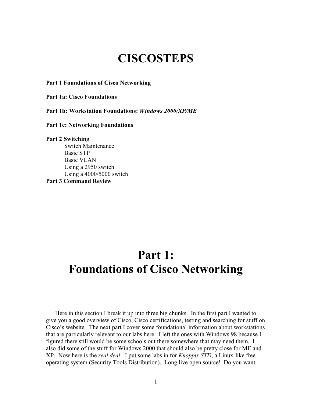 Part 1 Foundations of Cisco Networking