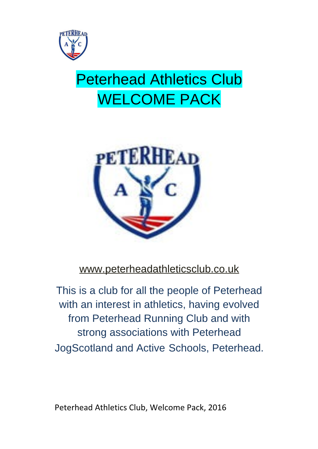Peterhead Athletics Club WELCOME PACK