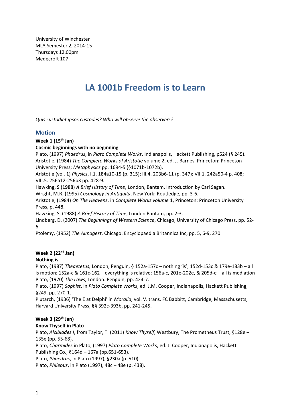 LA 1001B Freedom Is to Learn