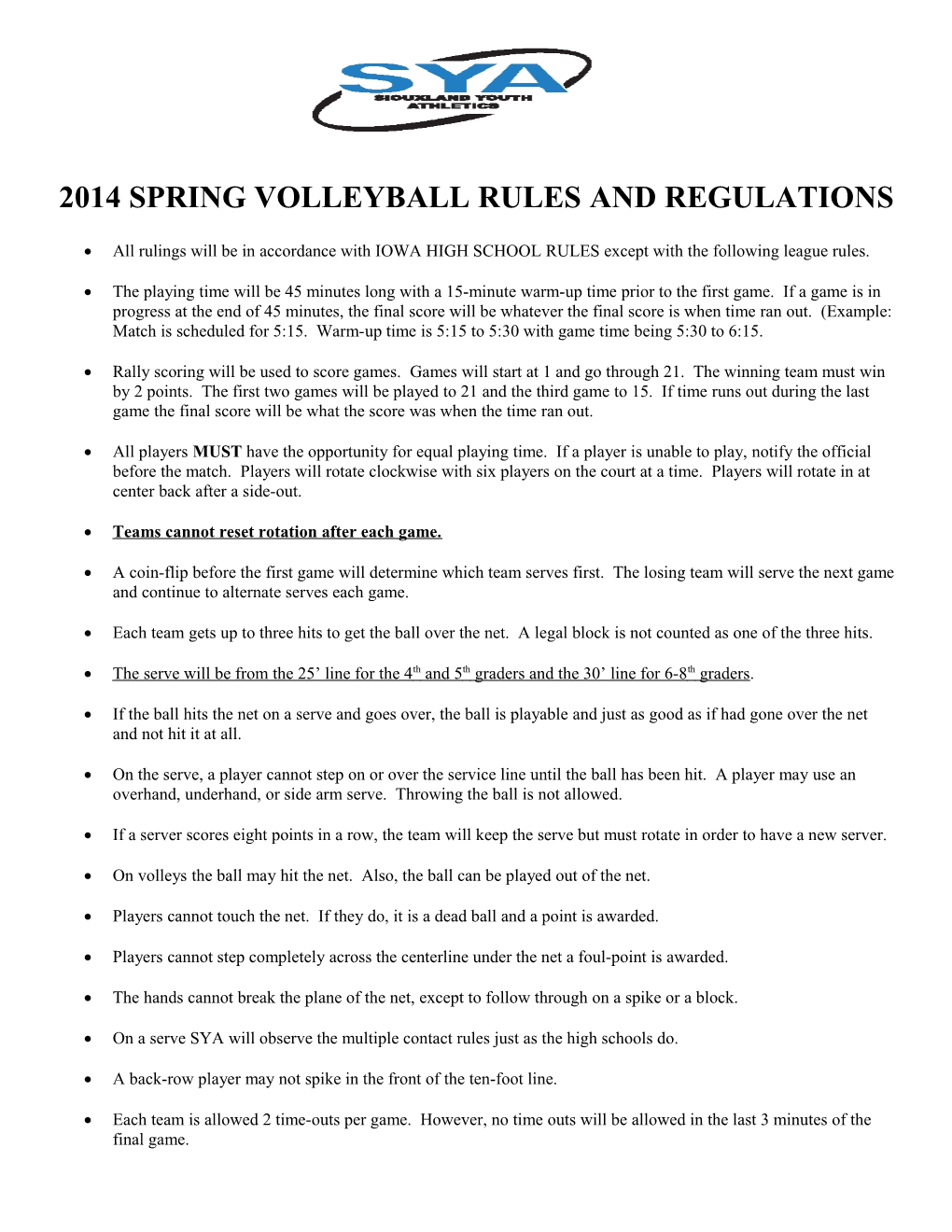 Sya Volleyball Rules and Regulations