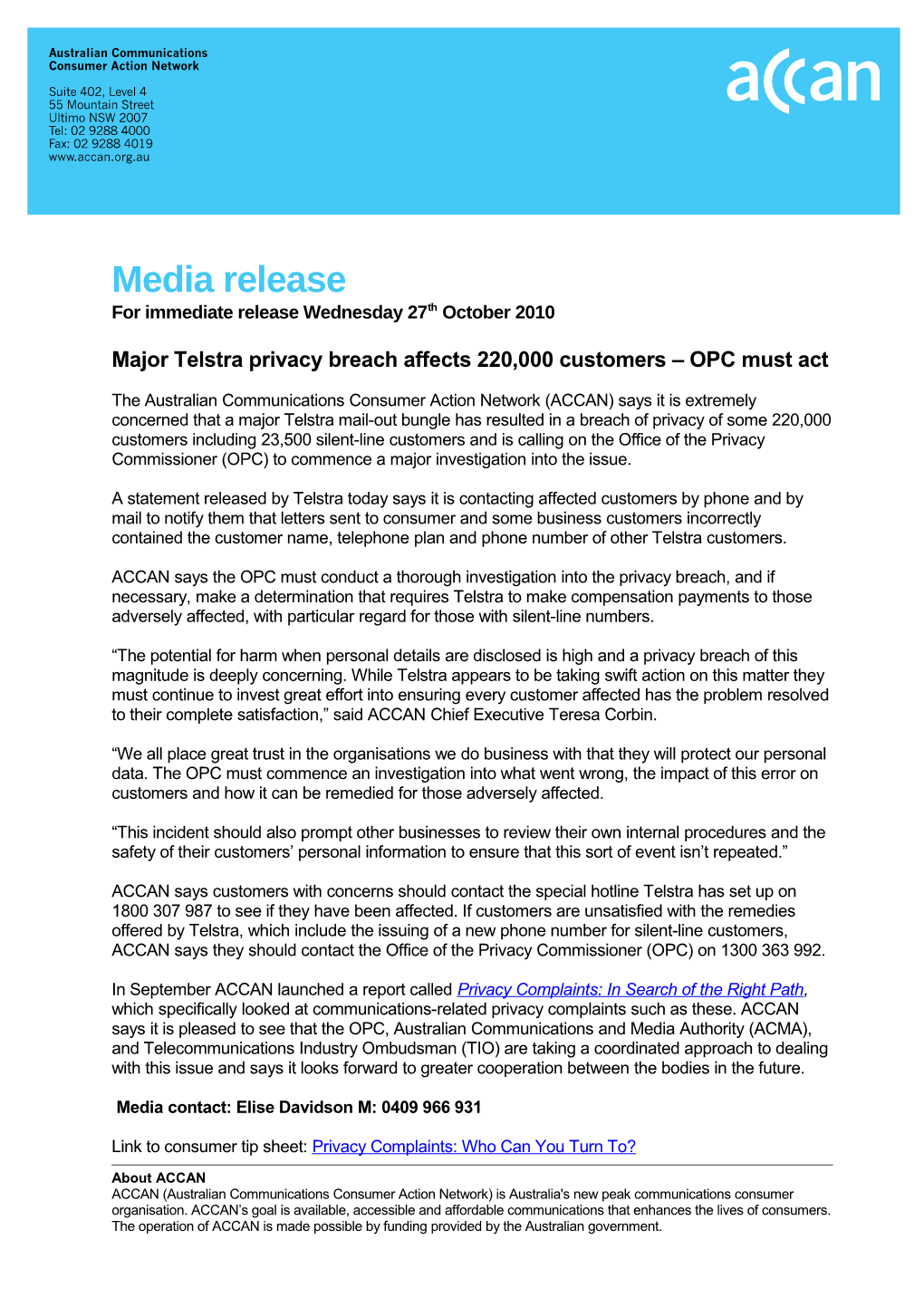 Major Telstra Privacy Breach Affects 220,000 Customers OPC Must Act