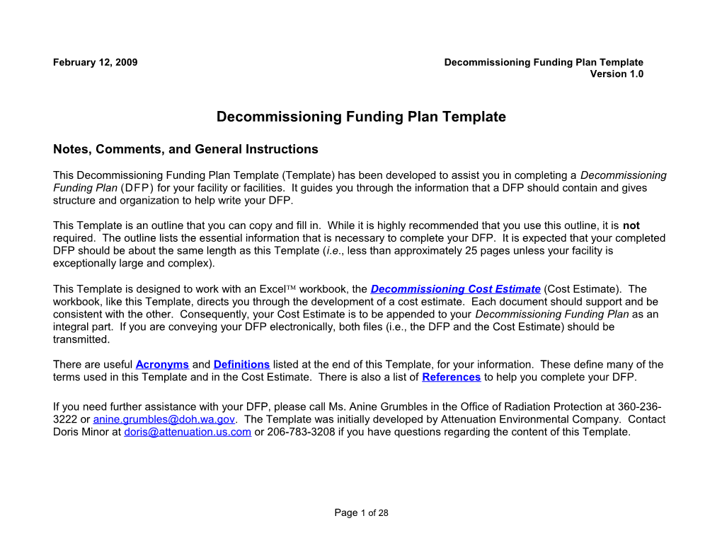 Decommissioning Funding Plan Template