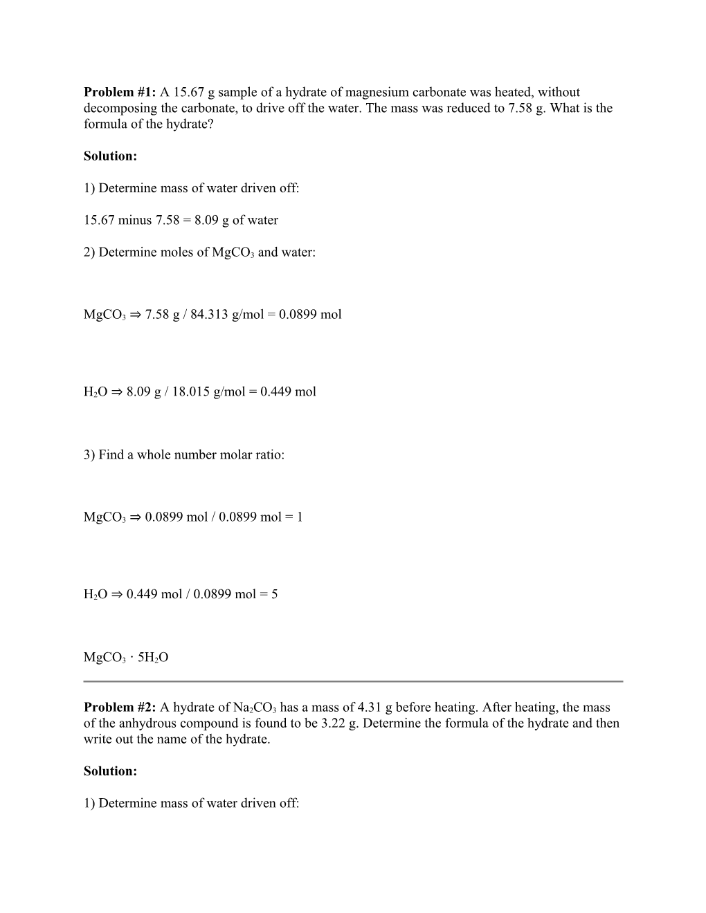 1) Determine Mass of Water Driven Off