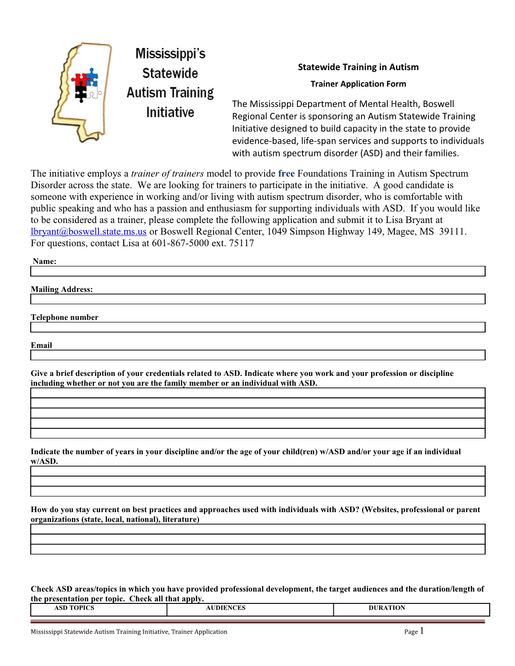 Statewide Training in Autism