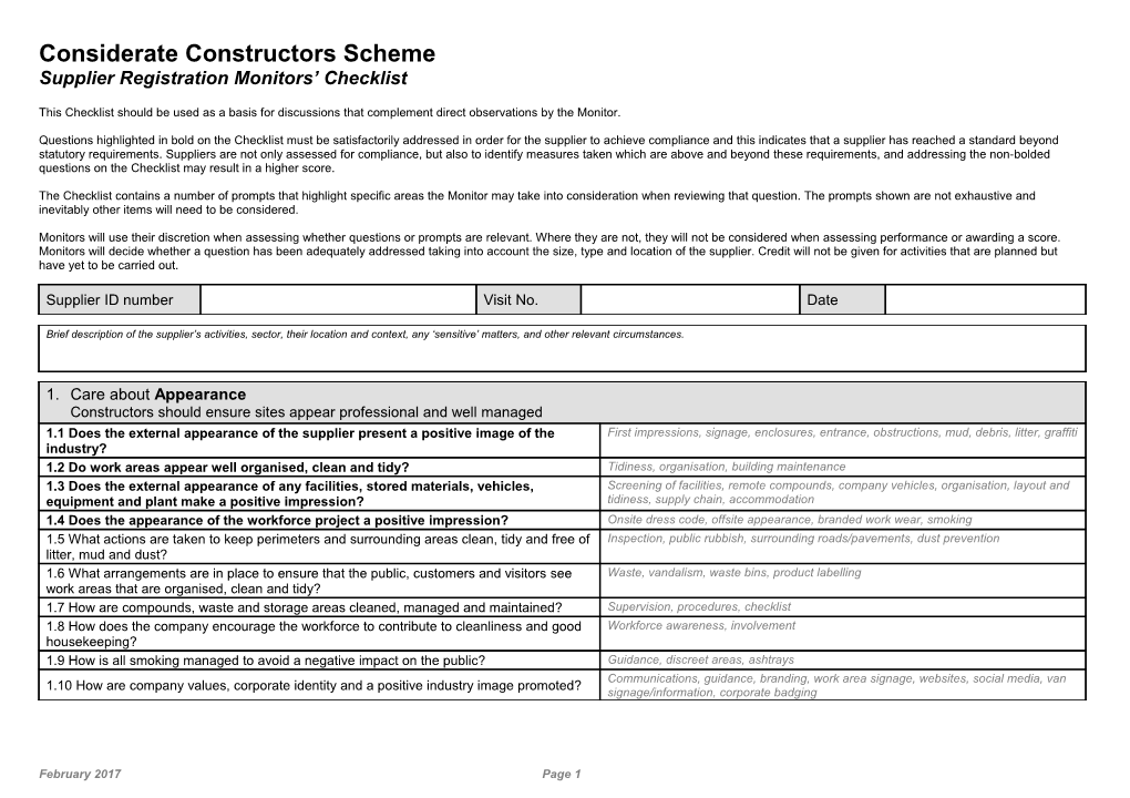 Site Managers Information