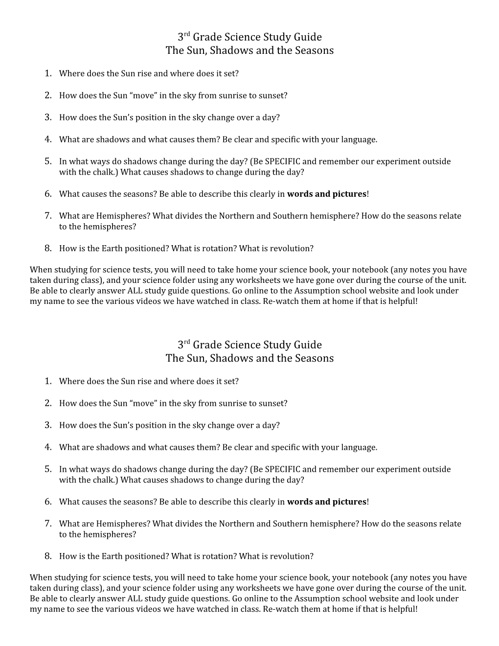 3Rd Grade Science Study Guide