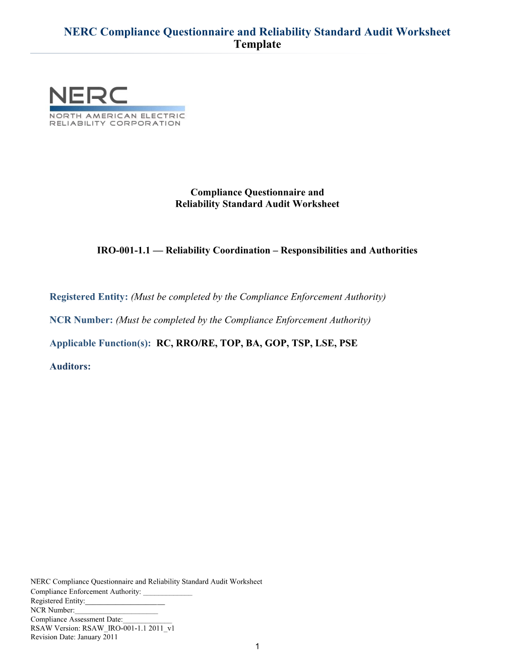 Reliability Coordination - Responsibilities and Authorities