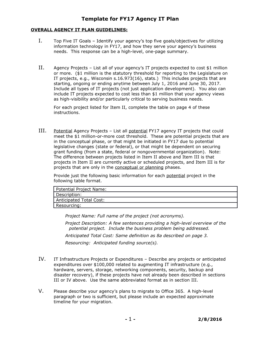 Template for FY17 Agency IT Plan