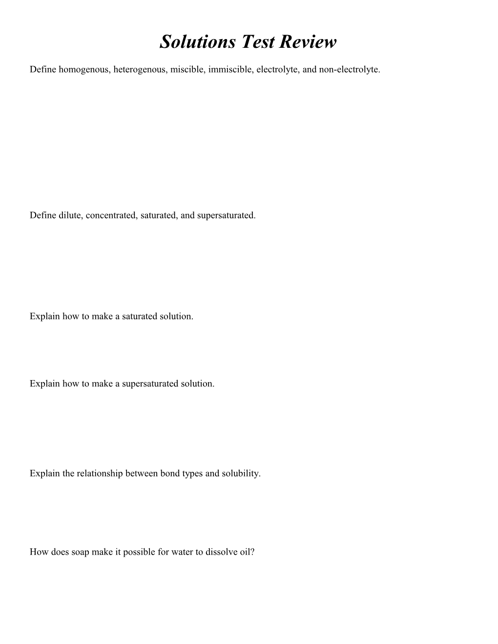 Thermochemistry & Solutions Test Review