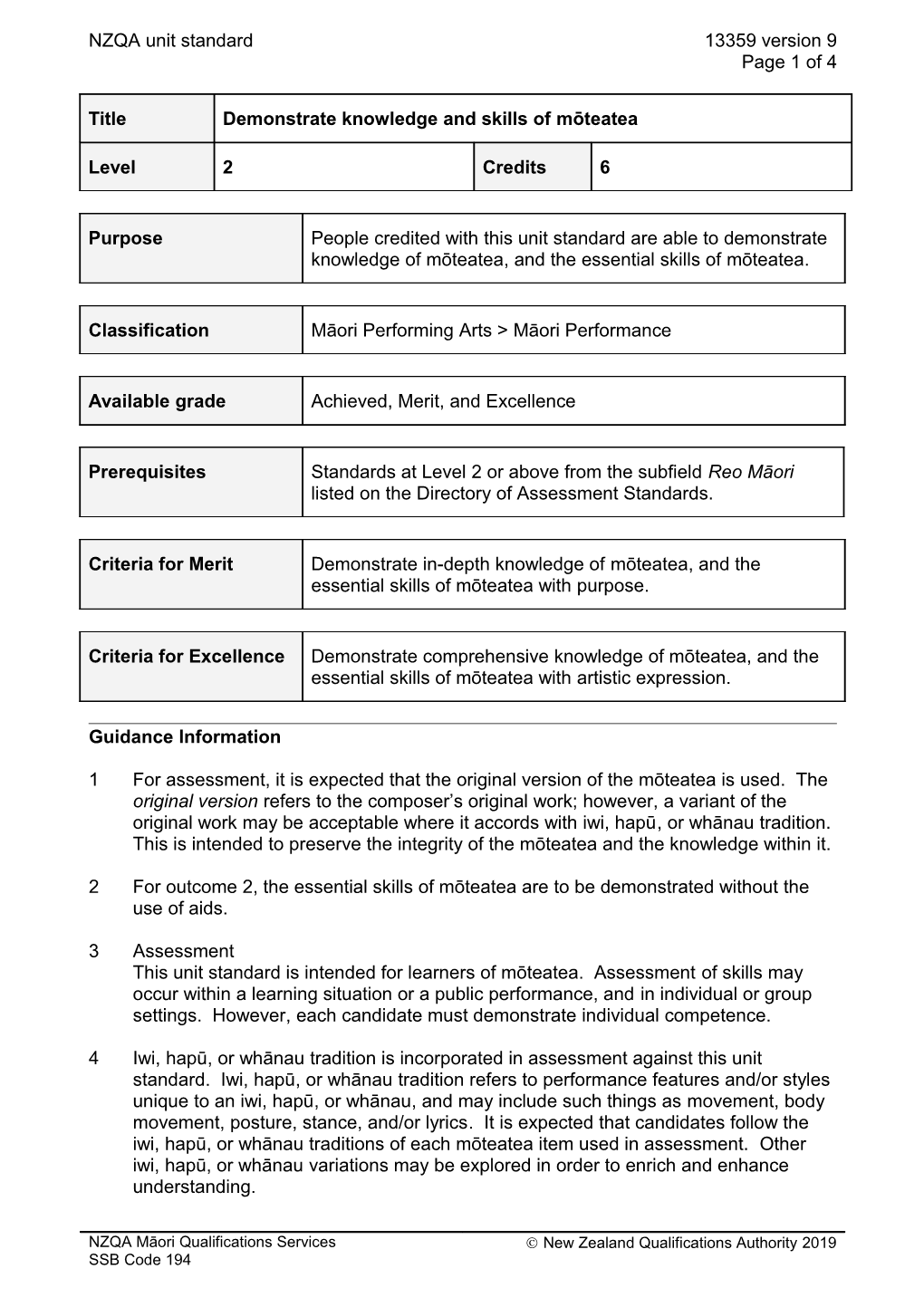 13359 Demonstrate Knowledge and Skills of Mōteatea