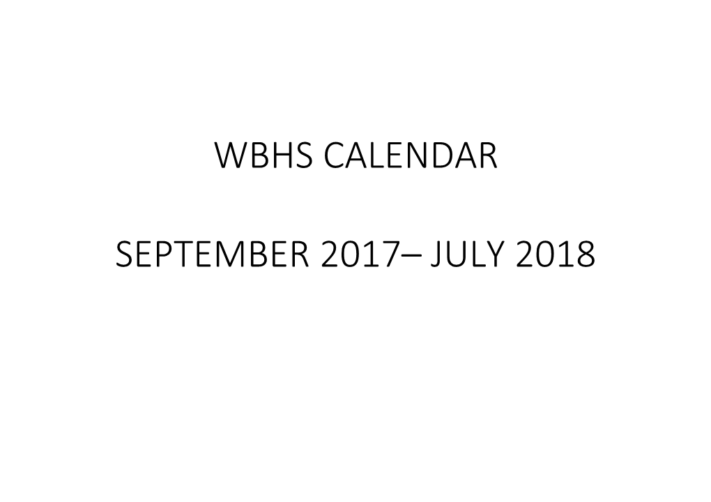 Wbhs Calendar