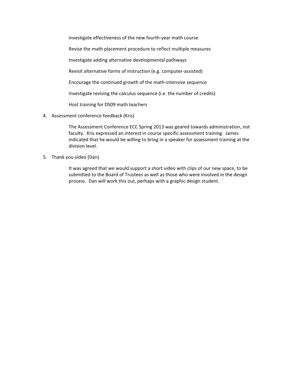 Math Department Agenda 2/19/2013