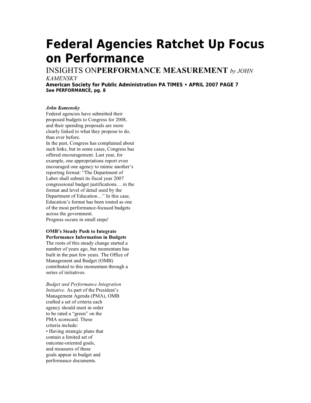 Federal Agencies Ratchet up Focus on Performance