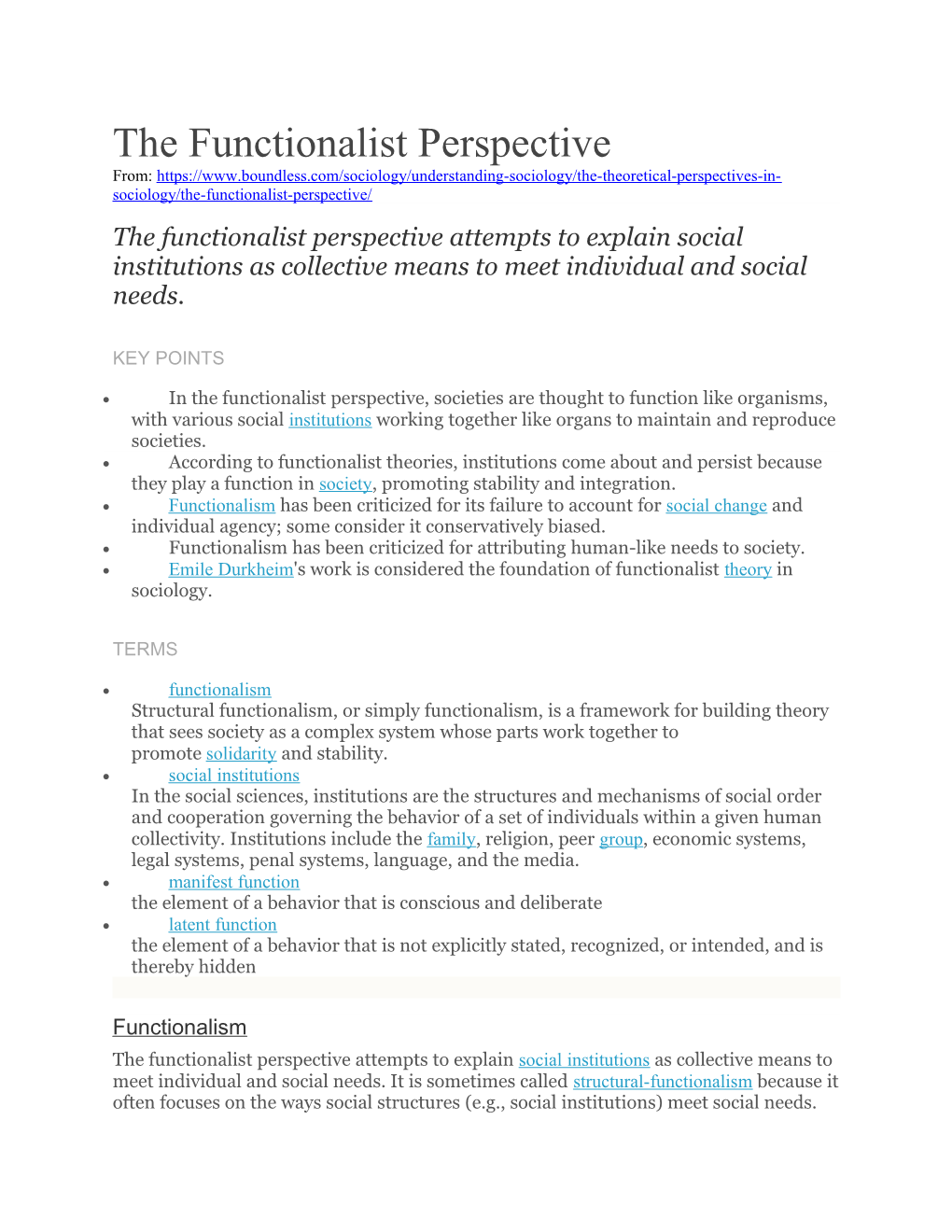The Functionalist Perspective