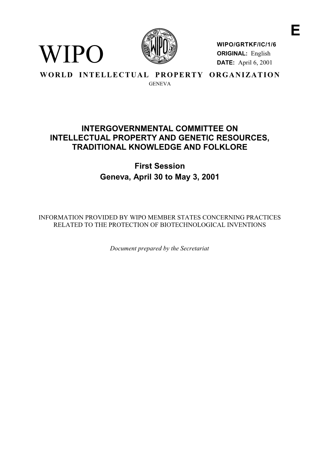 WIPO/GRTKF/IC/1/6: Information Provided by WIPO Member States Concerning Practices Related