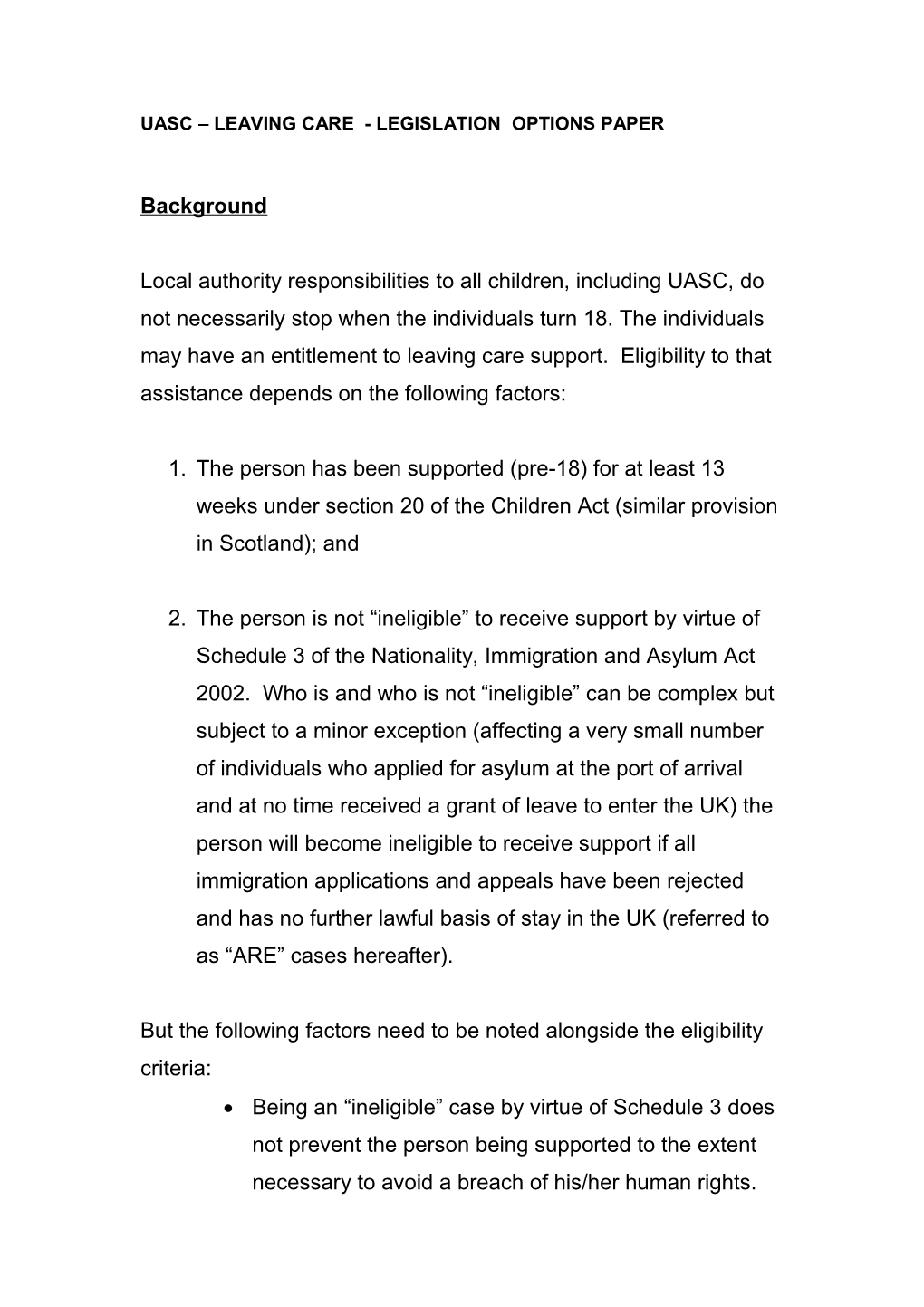 Uasc Grant to Local Authorities Fopr Costs of Meeting Leaving Care Costs