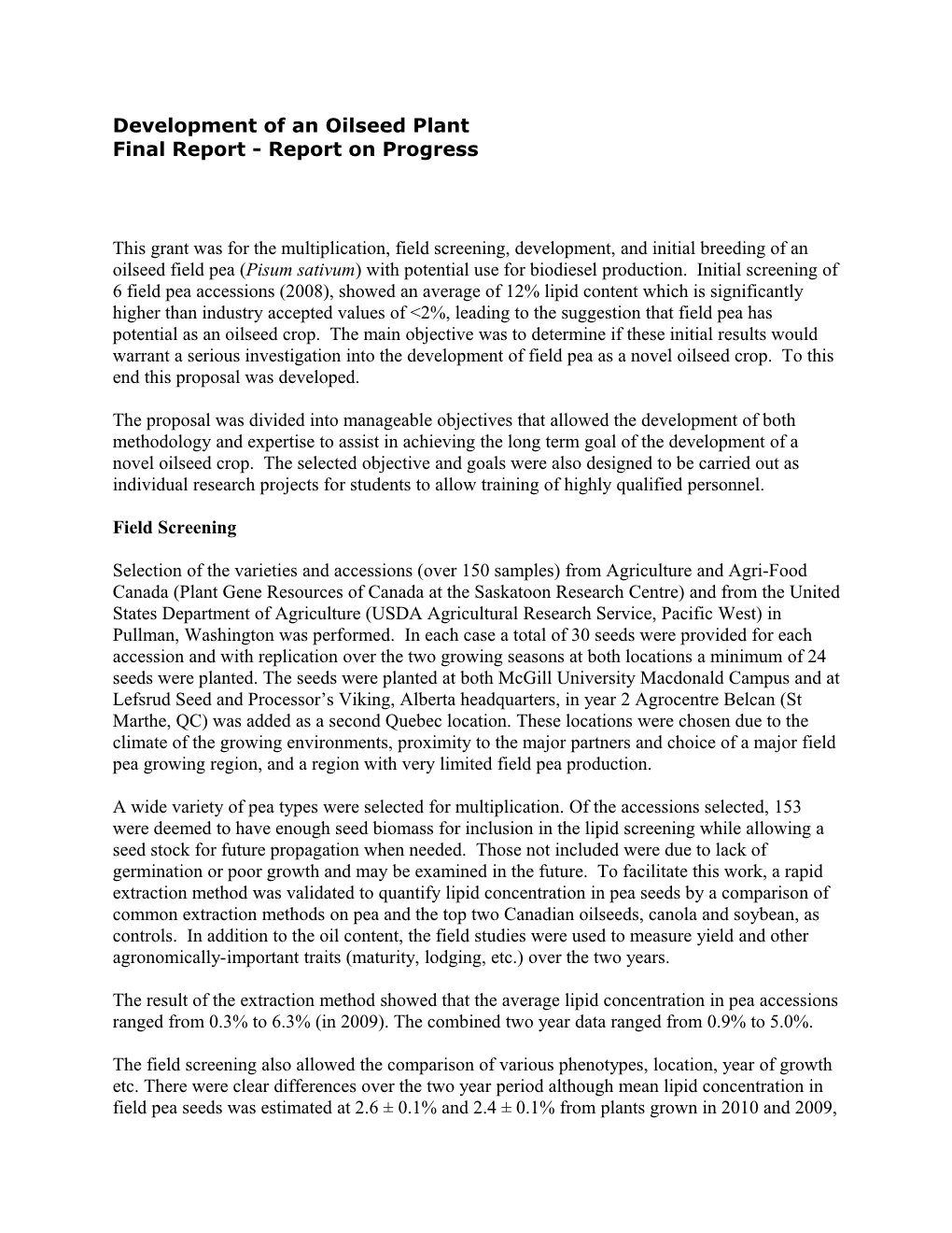 Final Report - Report on Progress