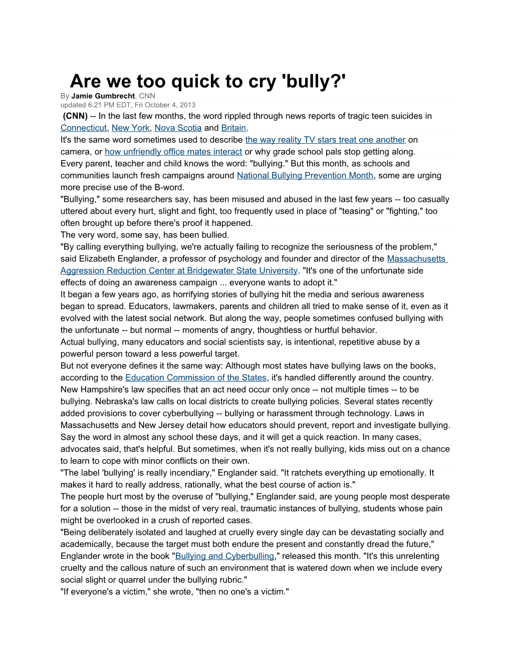 Are We Too Quick to Cry 'Bully?'