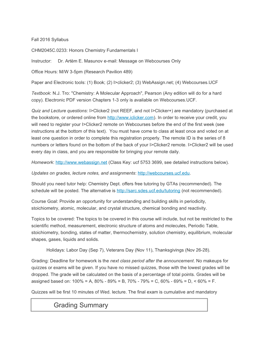 CHM2045C.0233: Honors Chemistry Fundamentals I