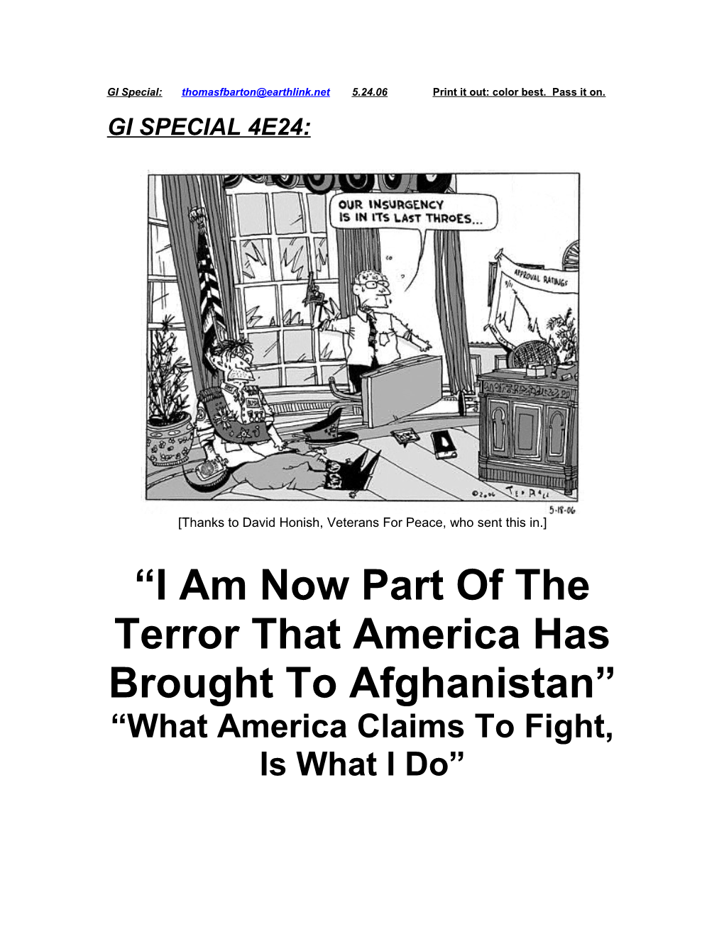 I Am Now Part of the Terror That America Has Brought to Afghanistan