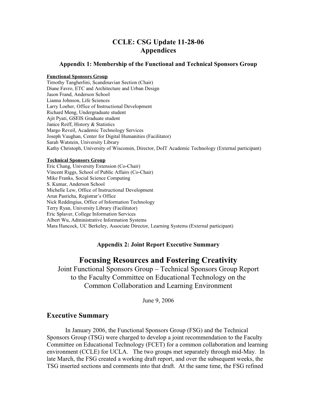 Appendix 1: Membership of the Functional and Technical Sponsors Group