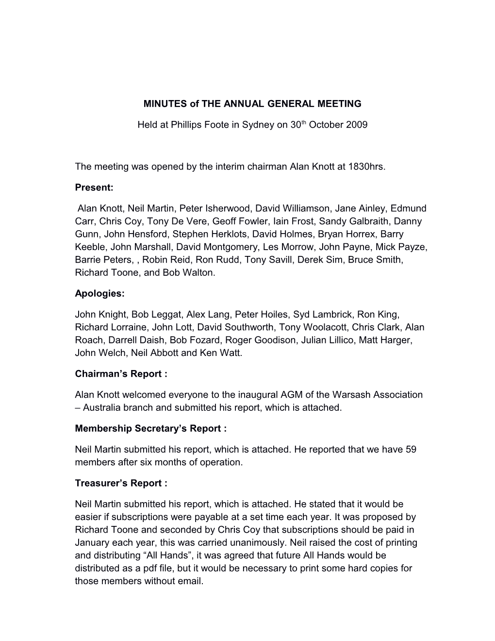 MINUTES for the ANNUAL GENERAL MEETING